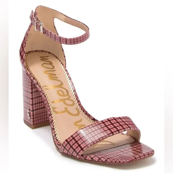 Anthropologie Sam Edelman Yaro Daniella Plaid Block Heels Sandals Straps Pink - Picture 7 of 7